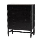 Baxton Studio Brantley Spindle Chest - 4-Drawer Vertical Storage Cabinet with Beaded Frame and Elevated Base for Bedroom, Black